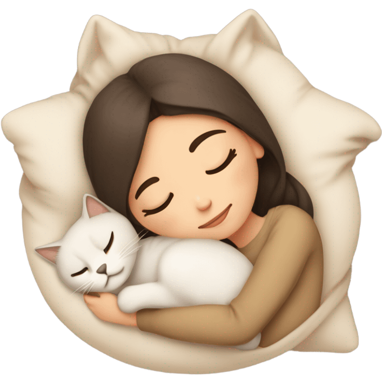 brunette 3A haired beige girl sleeping with her siamese fluffy cat  emoji