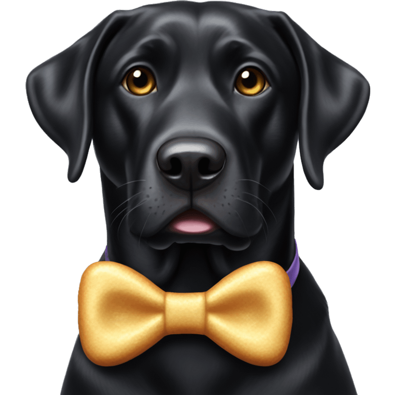 Black lab with bow tie holding treat emoji