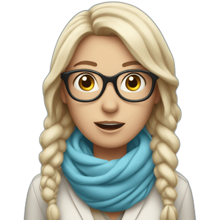 an astonished white woman with glasses and a sky-blue scarf tied around her face emoji