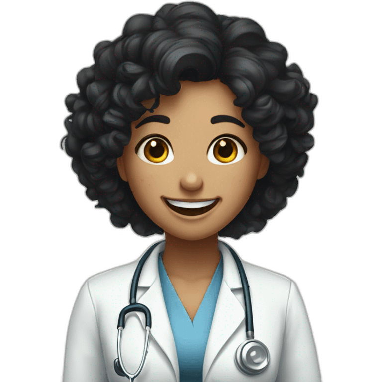 Doctor Girl with curly black hair upto her chest and mild freckles laughing emoji