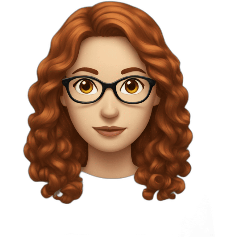 Woman; caucasian; round transparent glasses; dark redhead; long leigh hair; wave hair emoji