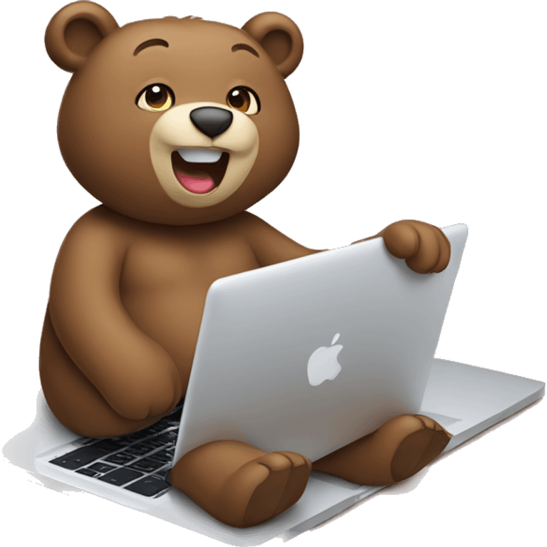 cute bear operate macbook emoji