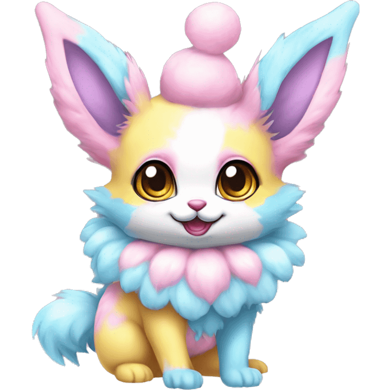 Kawaii Pastel Cotton-Candy-Colored Clown-Eeveelution-Cute-Pokémon-fusion full body emoji