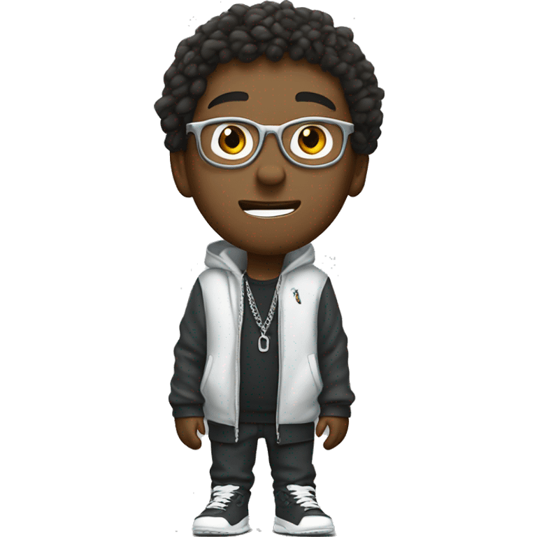 A boy singing rap, wearing glasses and a silver chain, and wearing Nike clothes emoji