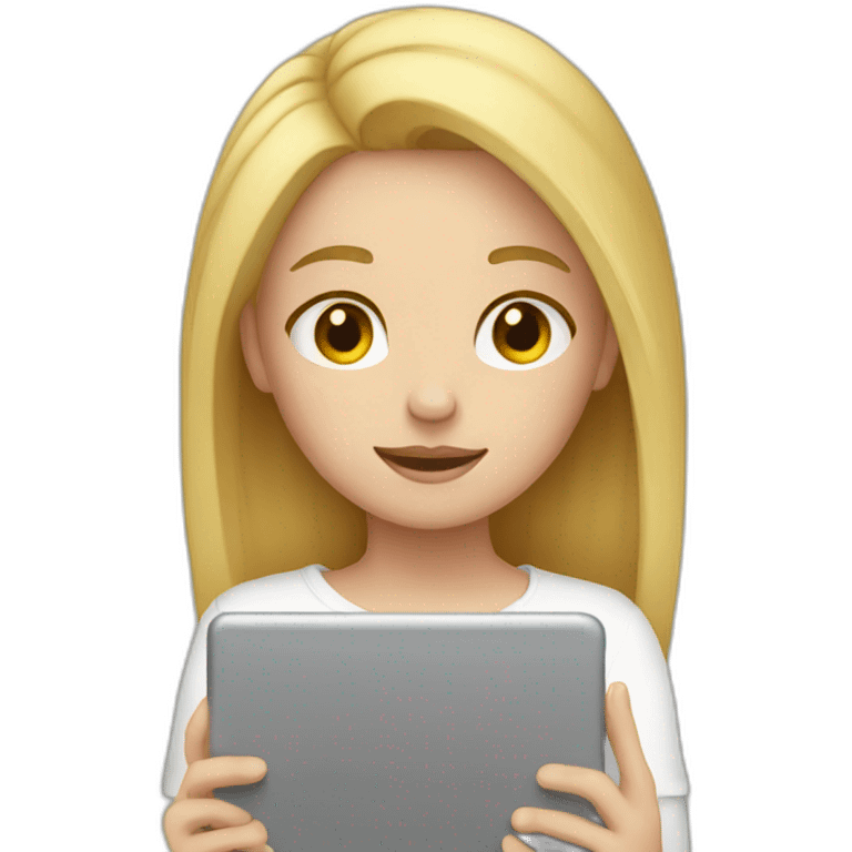 girl with blond hair looking down at ipad emoji