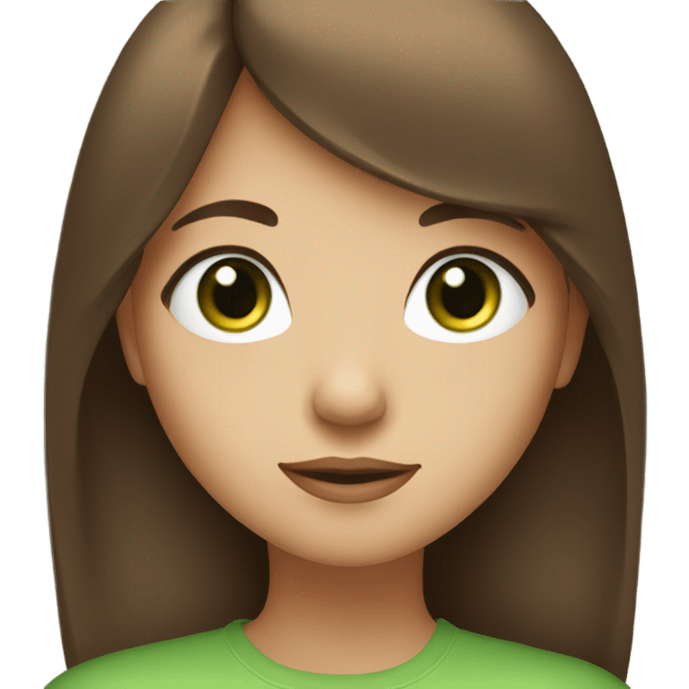 Woman Long brown hair with bangs and green Eyes - in a cute pose emoji