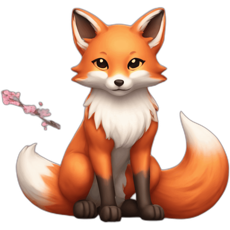 fox kitsune 5 tails near sakura emoji