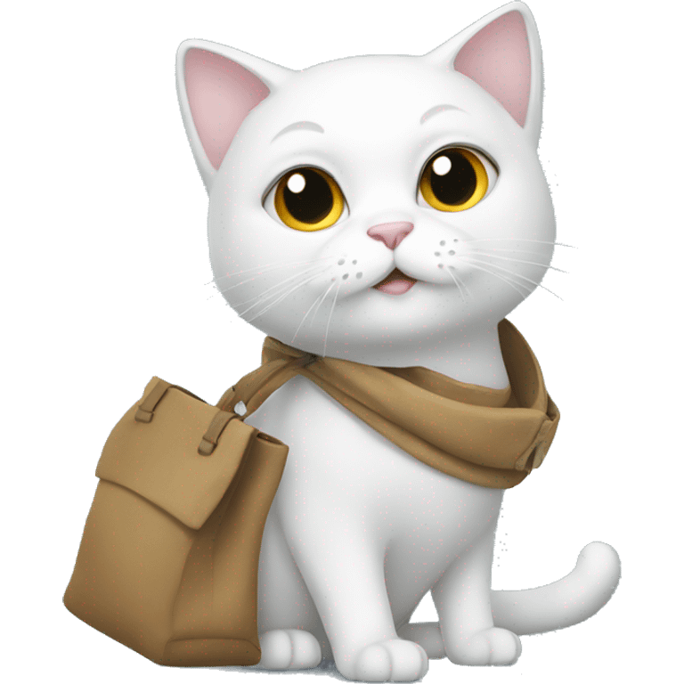 White cat with bag emoji