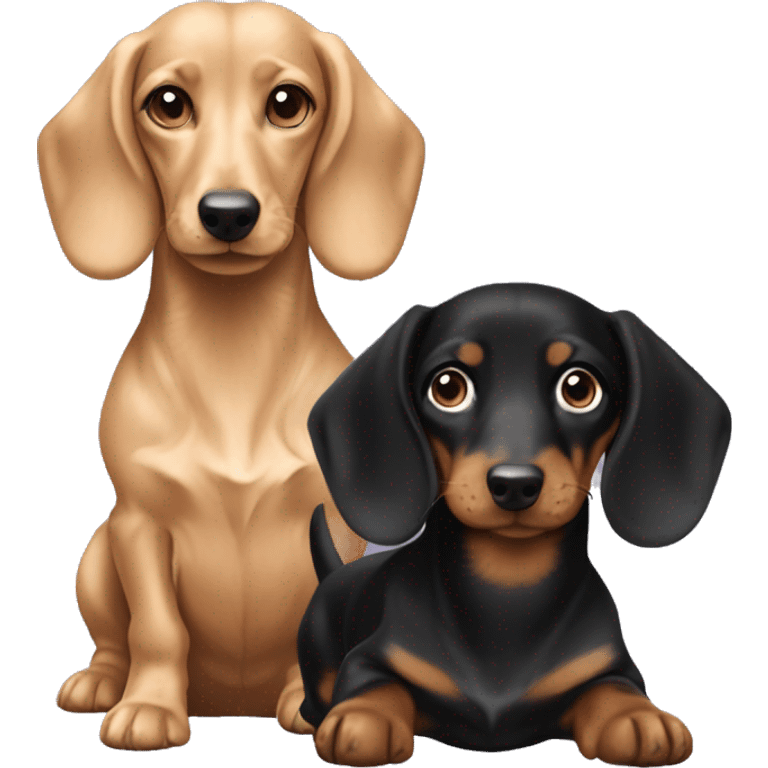 tan and black daschund with blonde curly haired blue eyes girl emoji