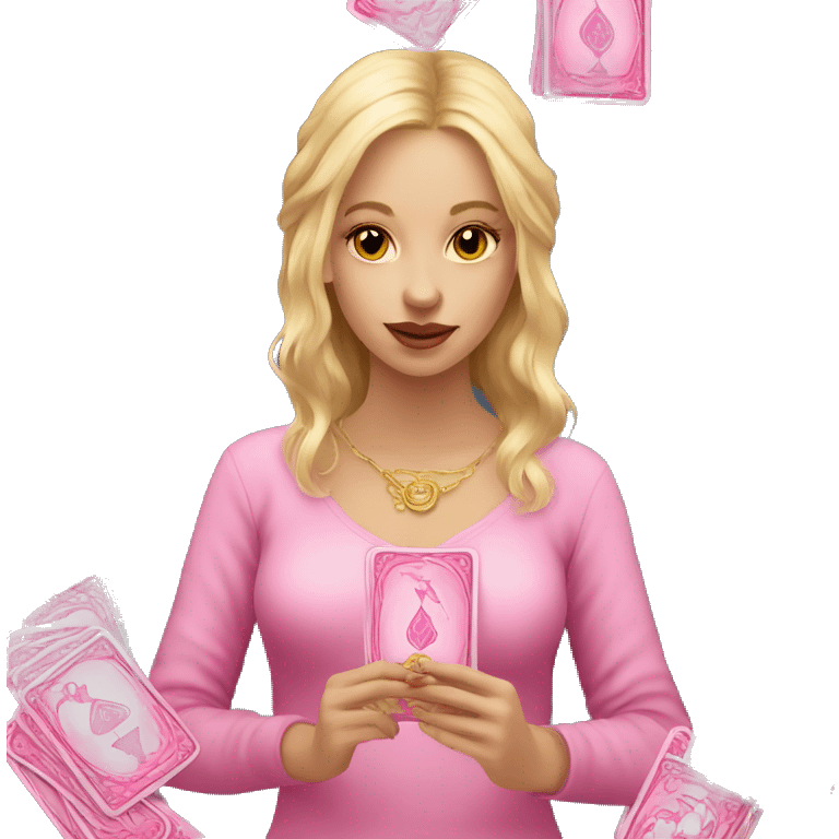 Blonde girl with pink pink tarot gold cards emoji