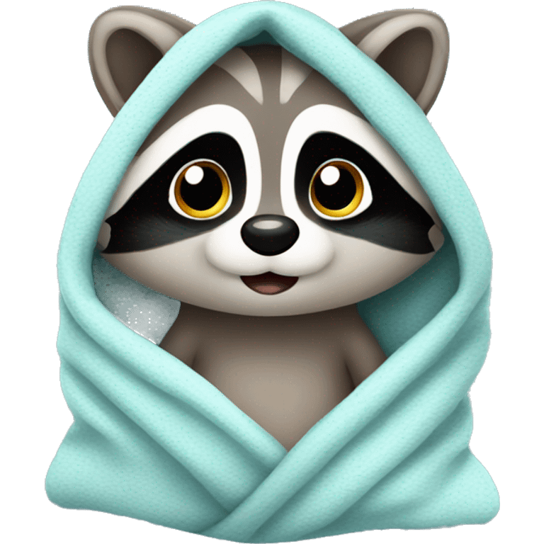 Cute raccoon in blanket emoji