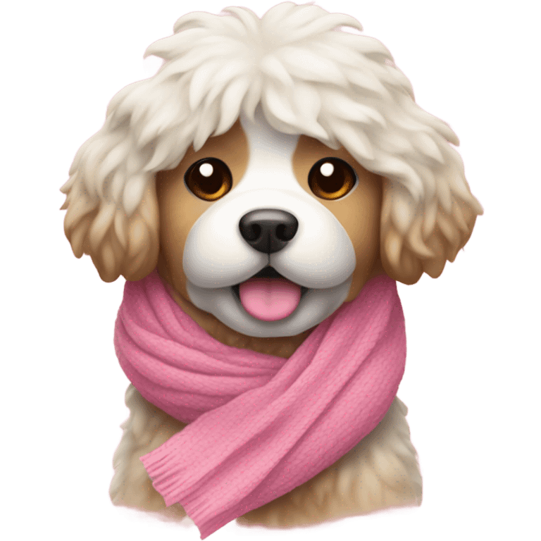 Fluffy dog with boba and pink scarf emoji