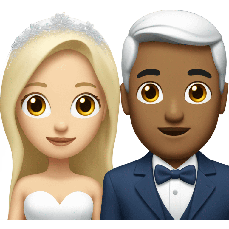 Puerto rican beard short hair with blue hat and navy blue suit getting Married with blond long hair girl with white  wedding dress  emoji