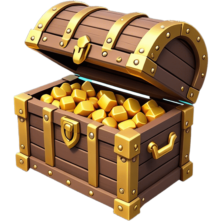 Clash of Clans aesthetic: Cinematic Playful 3D Isometric Treasure Chest Emoji, rendered in a 3D vector-style similar to standard emojis with minimal shading and bold, simplified shapes. A compact, distinct form with signature details, softly glowing with a fantasy RPG magic charm. Simplified yet unmistakably iconic, highly detailed and consistent, glowing with a soft radiance and high shine. Stylized with a touch of heroic grandeur and a soft glowing outline, capturing the essence of a beloved gaming relic with a friendly, playful manner! emoji