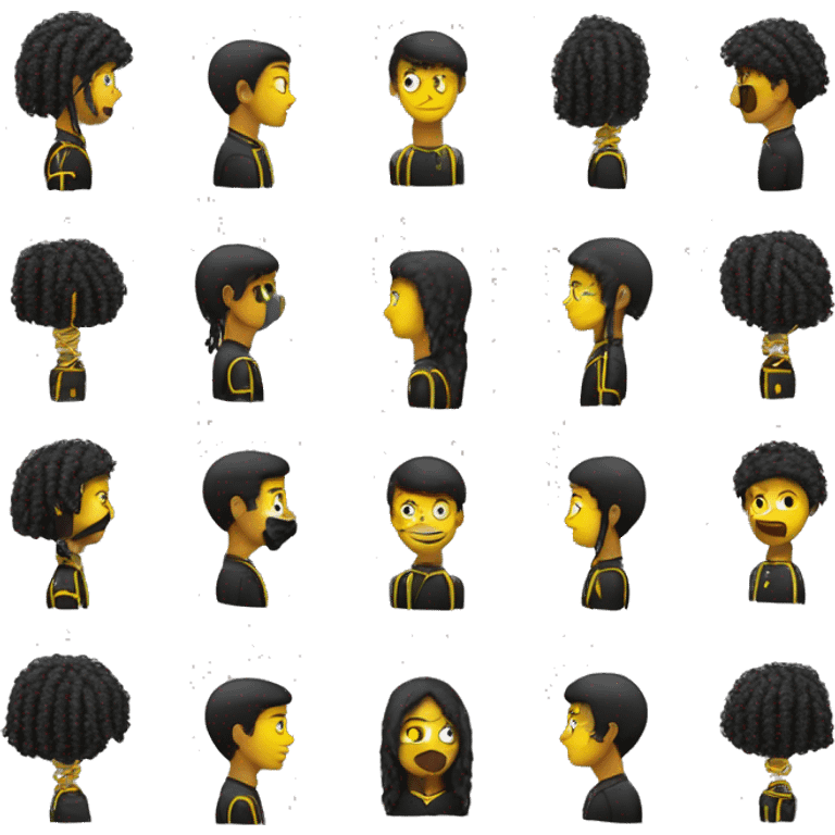 genere moi un jeune homme noir avec des locks jaune et noir entrain de tiré des ficelle comme des marionette emoji