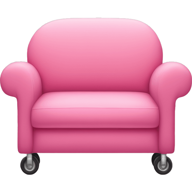 A couch with two pillows but it has two very small wheels on the bottom and it has a steering wheel and it’s also pink emoji