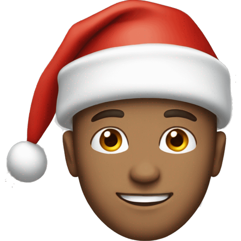 male, light skin, brown hair, freckles,  haze eyes, santa hat, smiling emoji