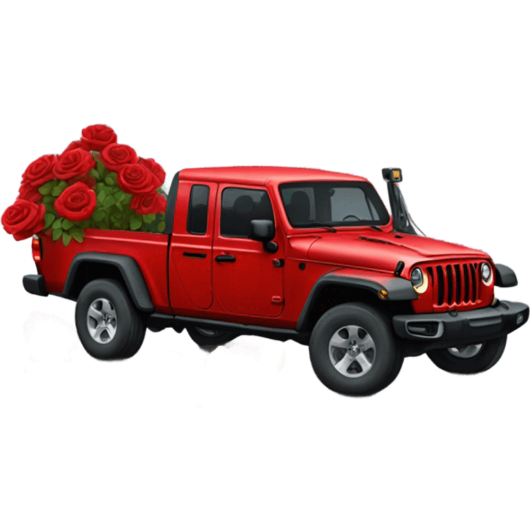 Realistic Red Jeep Gladiator with the truck bed full of roses. emoji