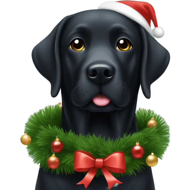 Black Labrador next to a Christmas tree cute emoji