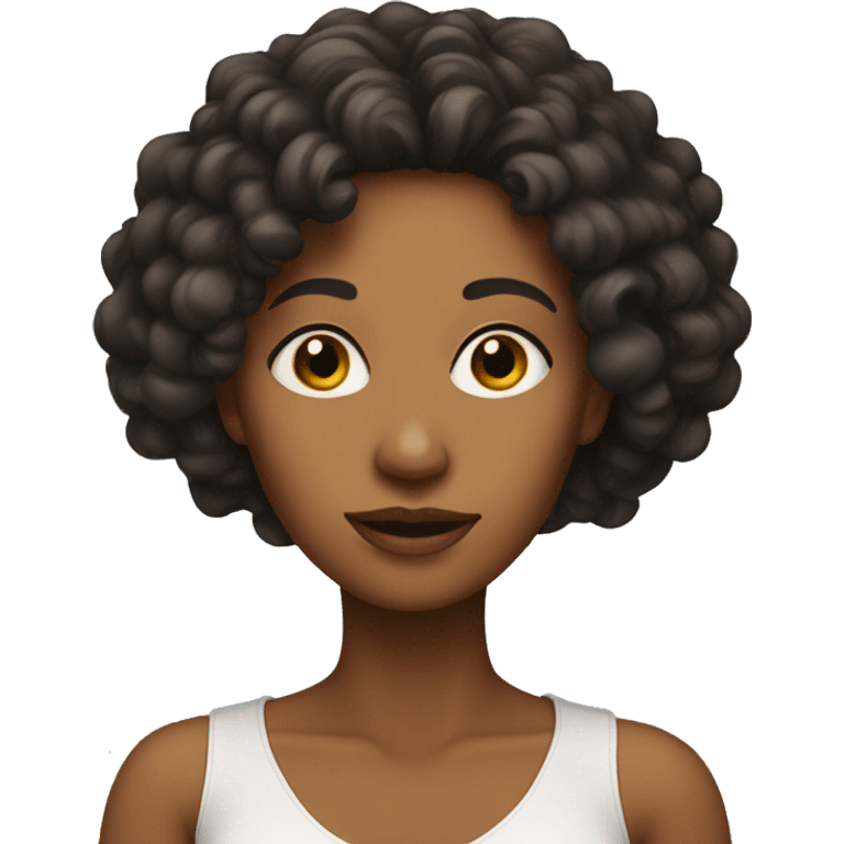 A woman head with light brown skin, very thick long black curly  emoji