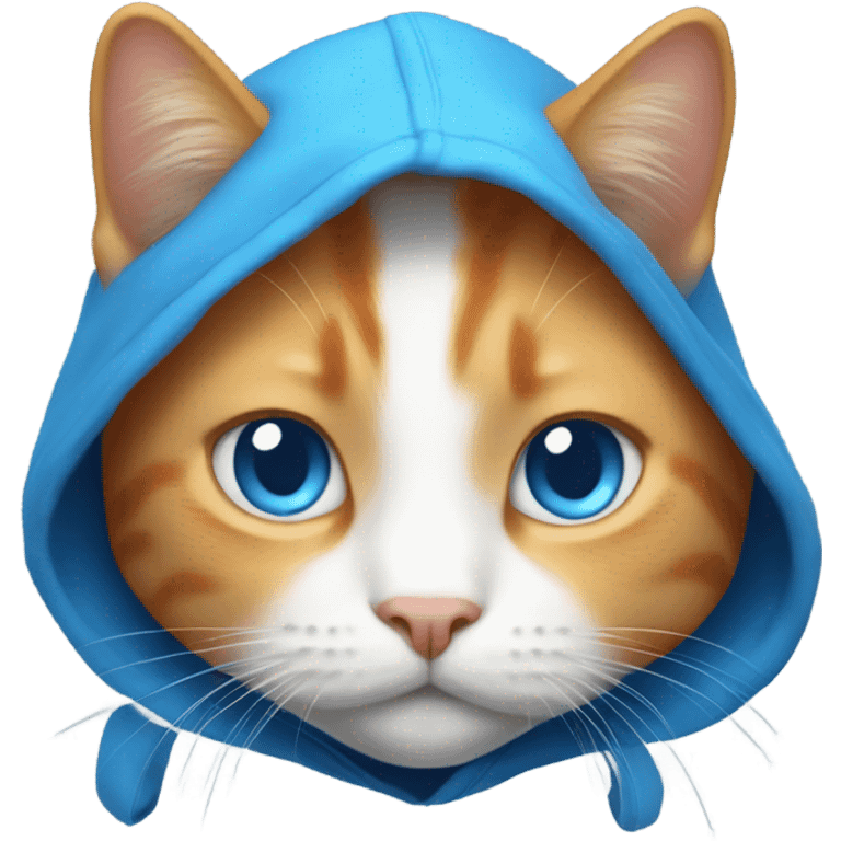 White and orange cat with blue eyes wearing Blue hoodie emoji