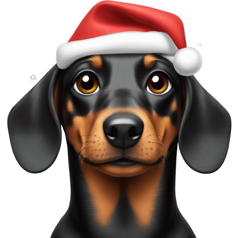 Black dushund with christmas tree hat on head emoji