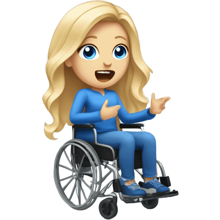 Screaming white girl with blonde hair and blue eyes in wheel chair taking selfies emoji