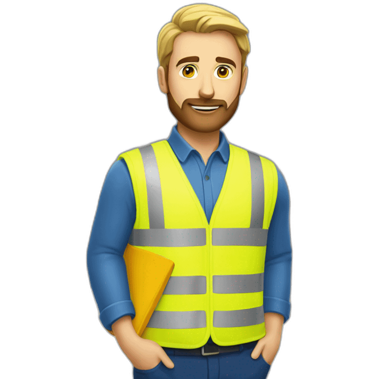 Ikea manager blue eyes beard with laptop and yellow security vest emoji