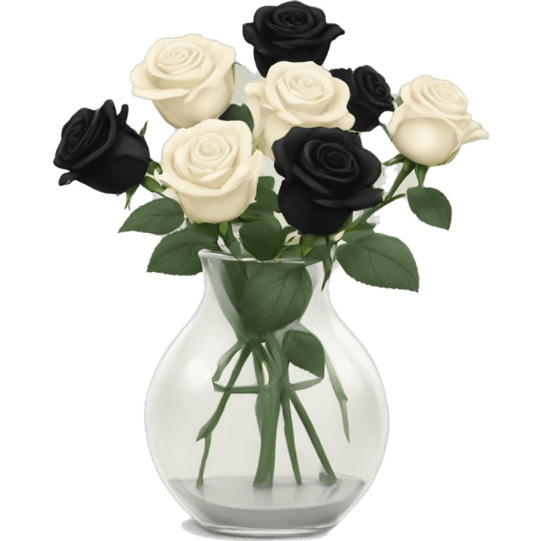 Black and ivory roses in transparent vase emoji