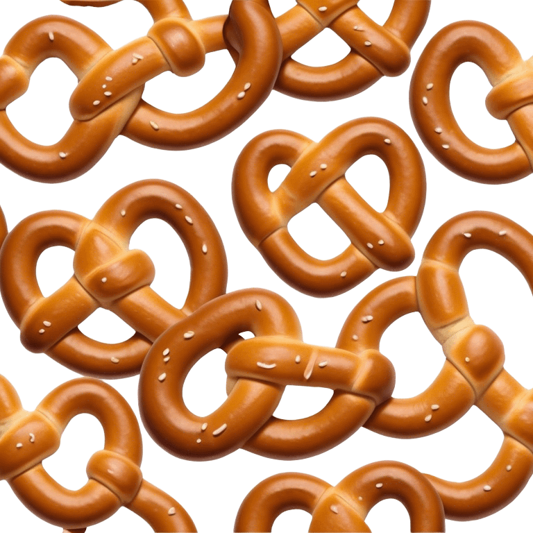 Cinematic Realistic Pretzels Dish Emoji, featuring freshly baked, twisted pretzels with a glossy, salted crust rendered with detailed textures and warm, appetizing lighting. emoji