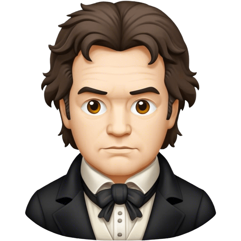 Cinematic Realistic Beethoven Pop Culture Emoji, featuring an evocative portrayal of the legendary composer rendered with delicate textures and emotive lighting. emoji