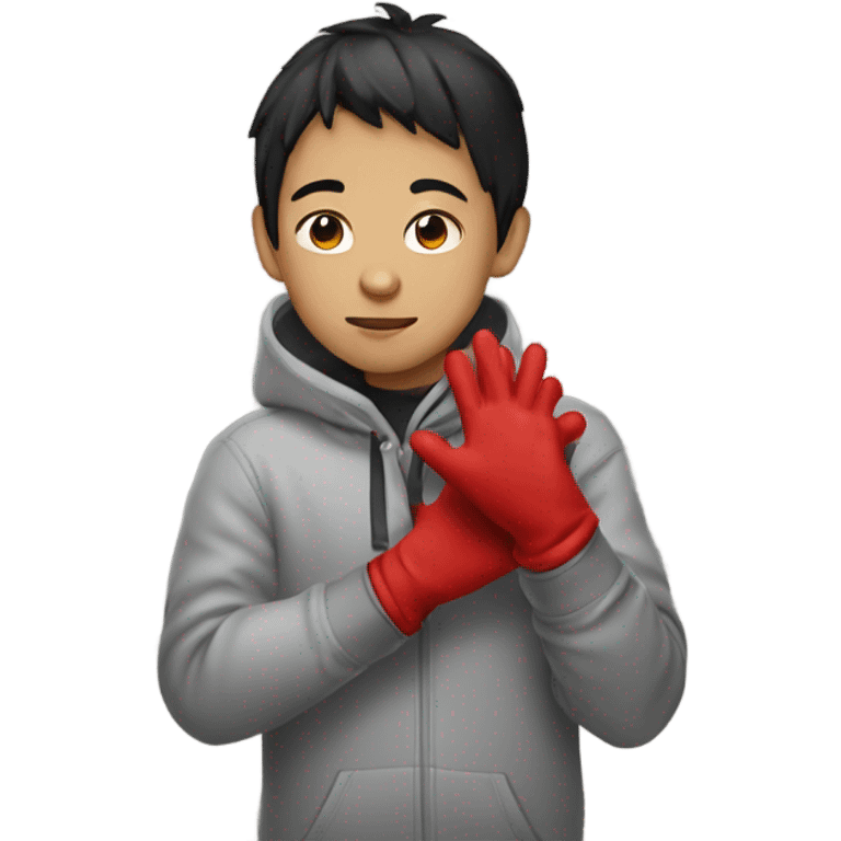 Asian Boy wearing red gloves on hands and a hoodie emoji