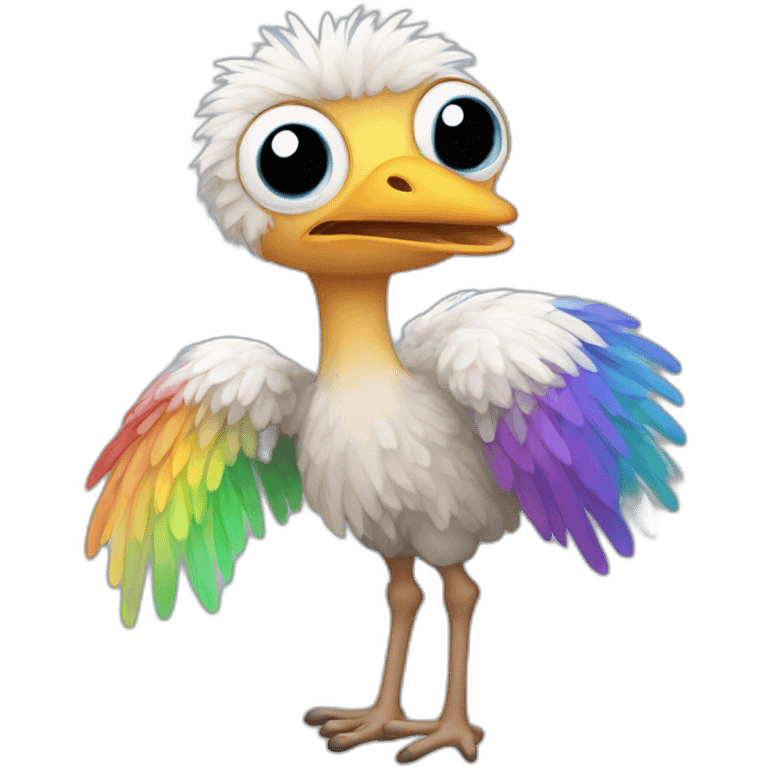 an ostrich with rainbow colored wings and one leg emoji