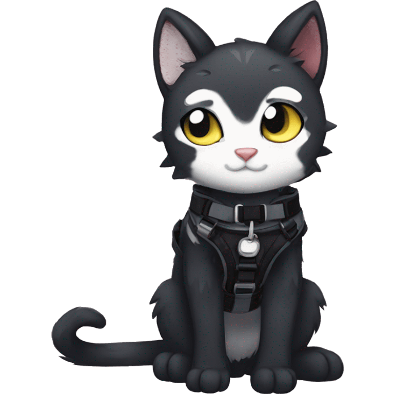 Anthro Black Cat-Fursona-Fakemon with Emo Hair-bangs with Chest Harness emoji