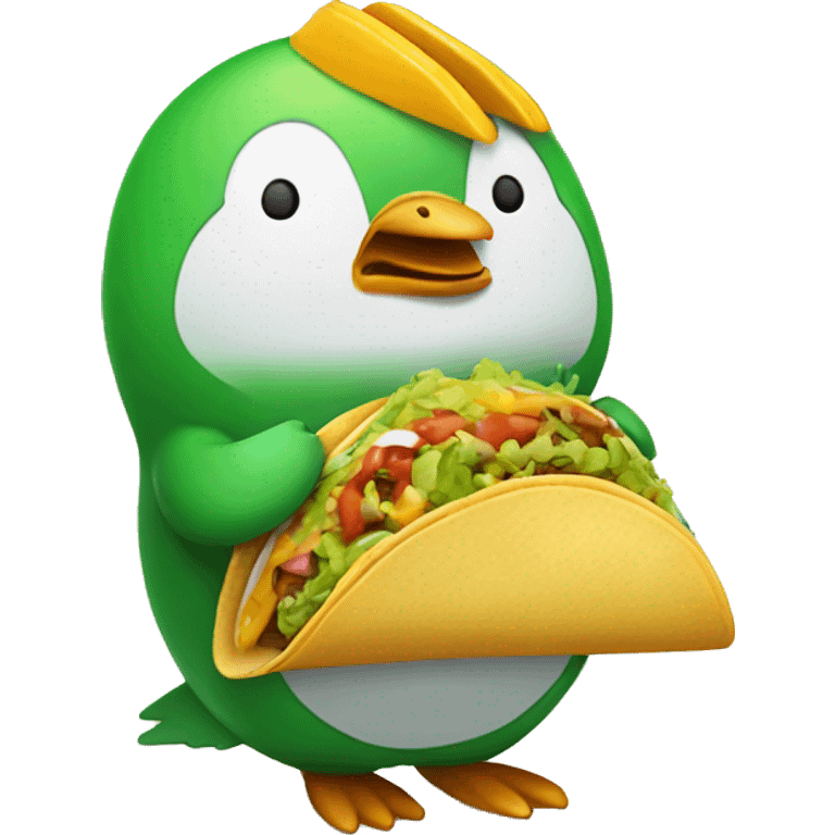 Green penguin eating a taco emoji