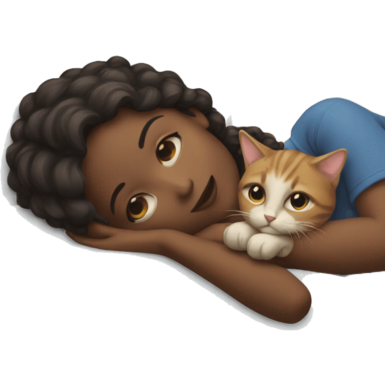 Girl laying with a cat emoji