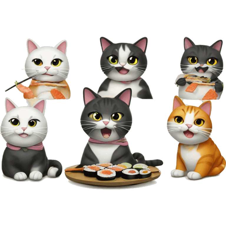 6 cool cats eating sushi emoji