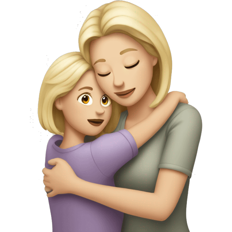 White mom hugging white adult daughter emoji