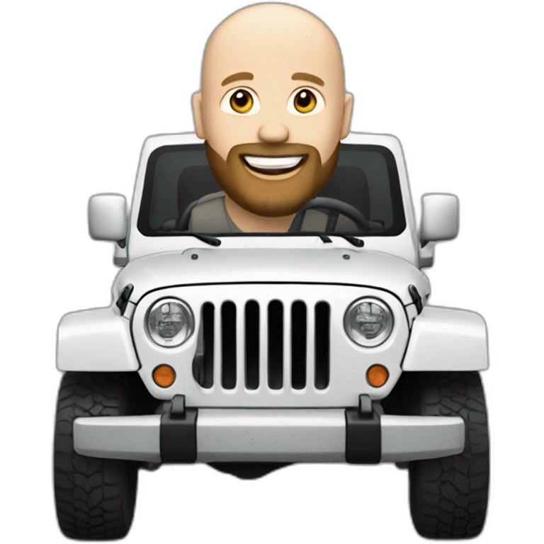 white bald man with beard riding grey Jeep jk emoji