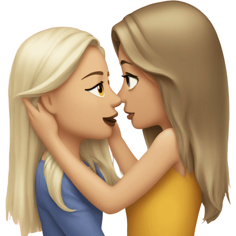 One brunette girl kissing a blonde girl emoji