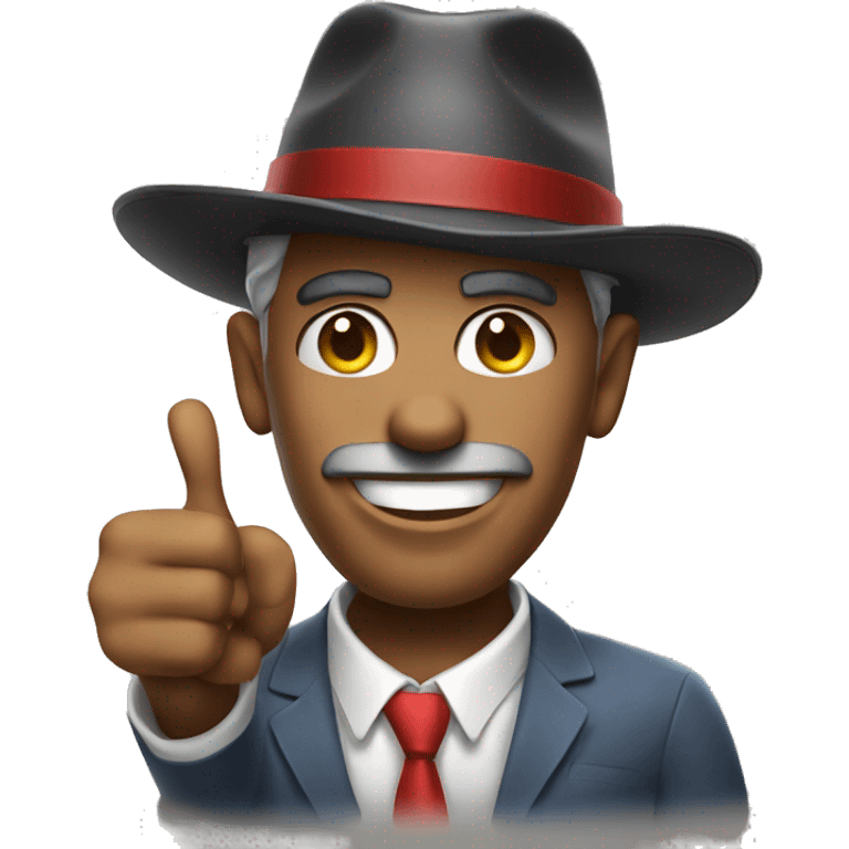 man's face. funny. stylish. in a hat. shows thumbs up "super"
 emoji