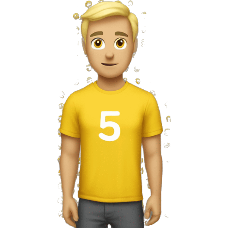 a man with blonde hair and he wear a yellow res t-shirt and the t-shirt has 53 number on its back emoji