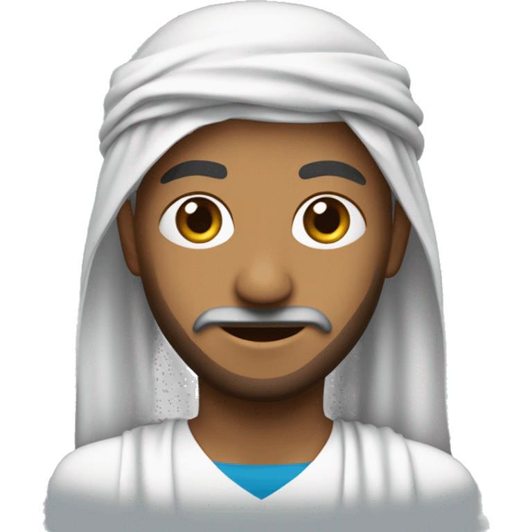 Une personne en tenue arabe avec un drapeau avec une croix de david bleue emoji