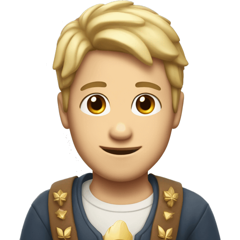 smiling boy with brown beard white patch of hair on the temples and a crown emoji