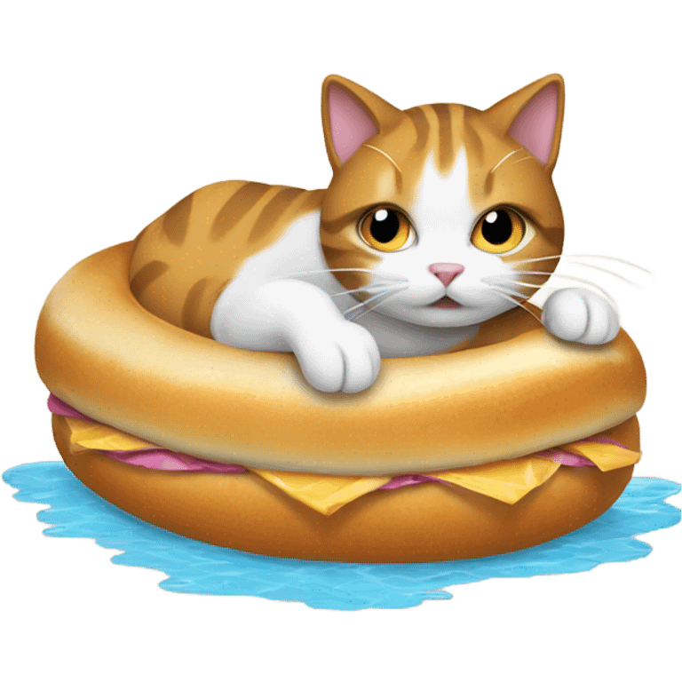 cat swimming on bagle emoji