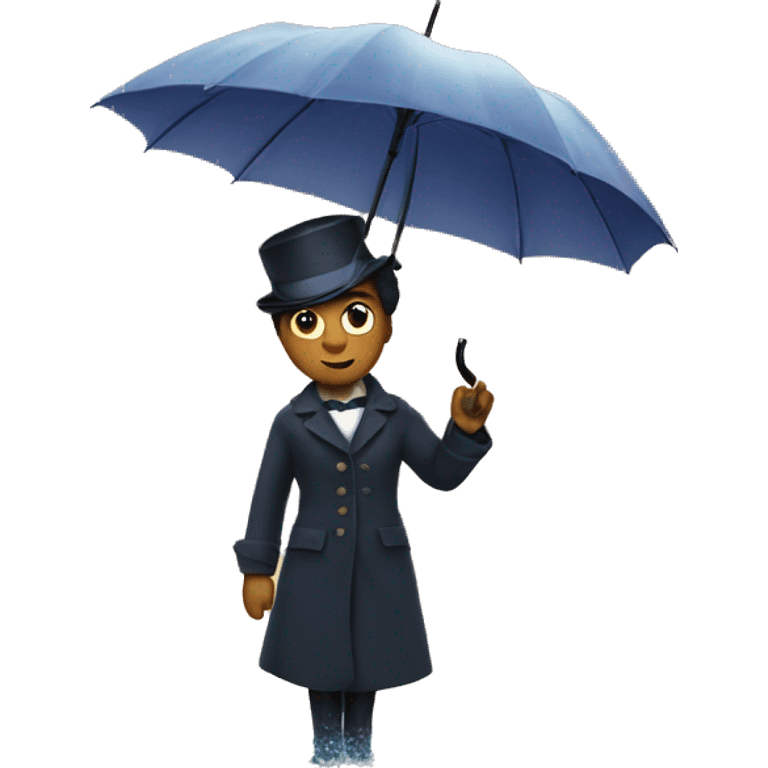 standing with umbrella by water next to Mary poppins emoji