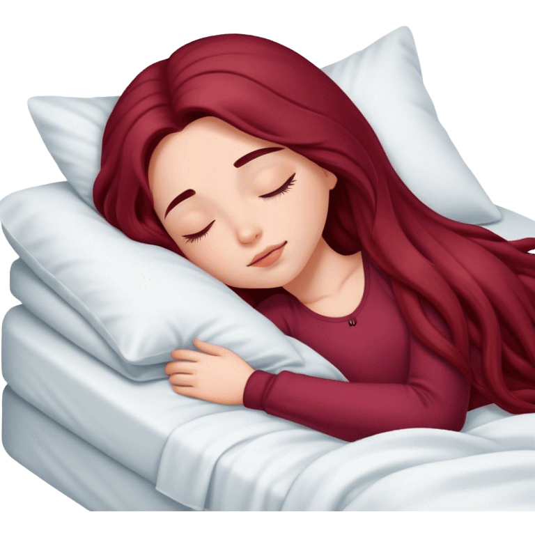 A beautiful, burgundy long haired girl sleeping in bed emoji