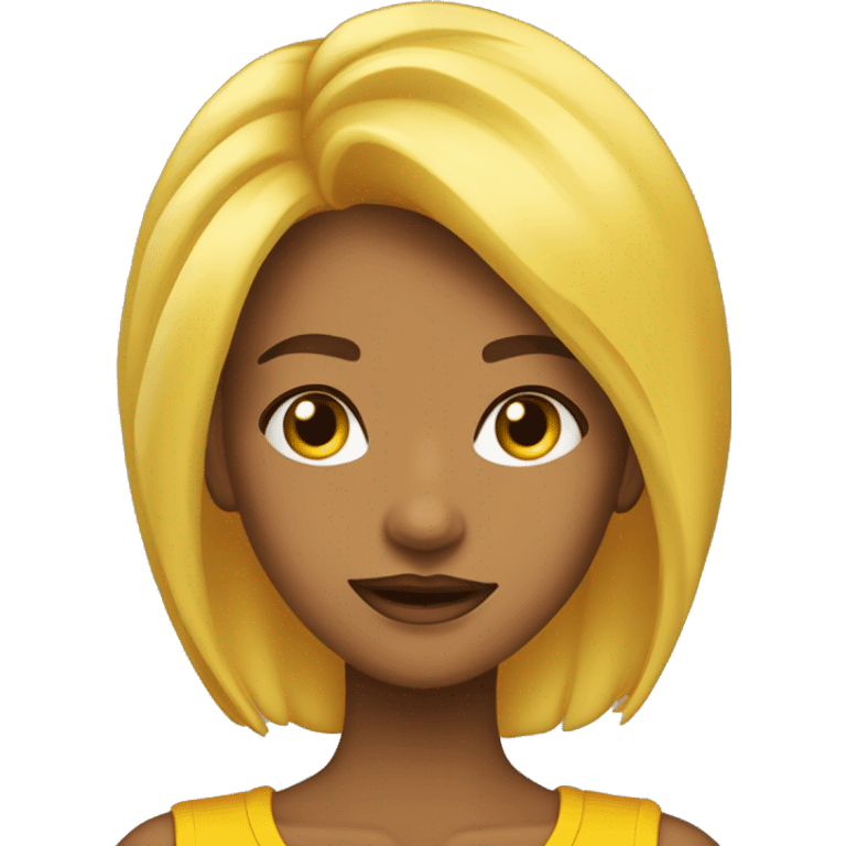 cabelo amarelo ate os ombros liso  cor de pele beji menina olhos escuros com camizeta lilaz com um iphad lilaz emoji