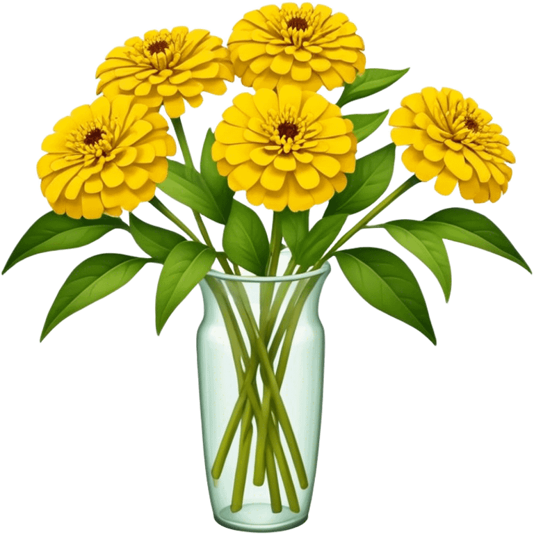 big bouquet Yellow Zinnia, luxuriant, stem, leaf emoji