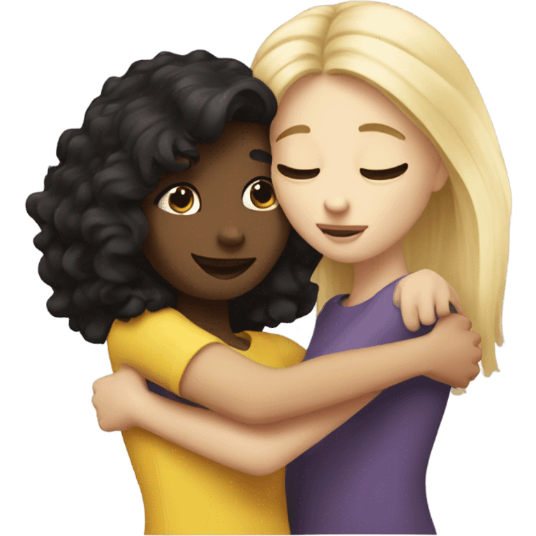 Realistic Dark hair girl hugs blonde best friend  emoji